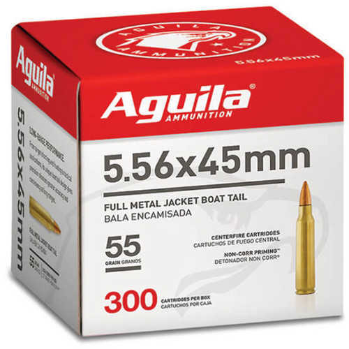 5.56mm Nato 300 Rounds Ammunition Aguila 55 Grain Full Metal Jacket Boat Tail